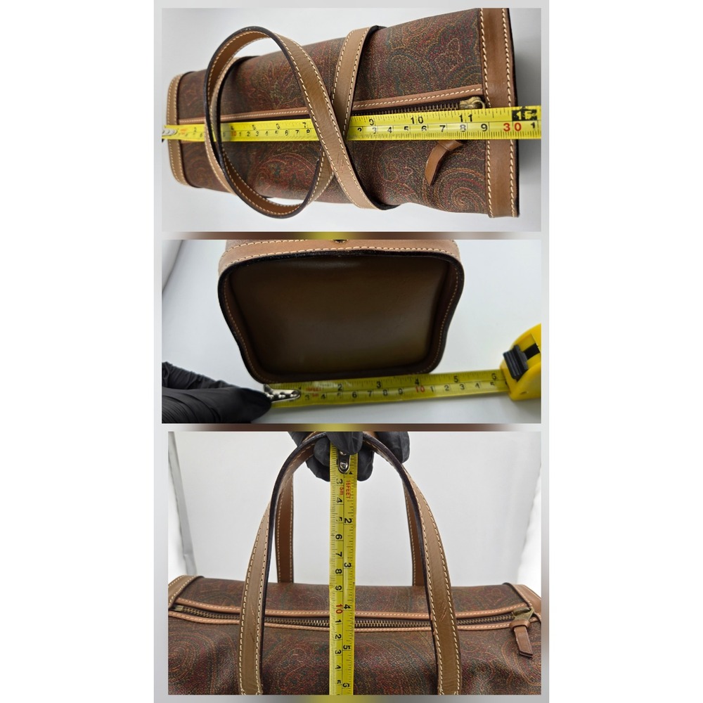 Etro Milano Paisley Print Barrel Bag Brown Leather Trim Vintage Cylinder Satchel - Picture 5 of 10